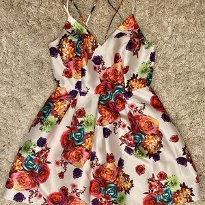 Floral Strappy Girls' Dress in White with Multicolor Bloom